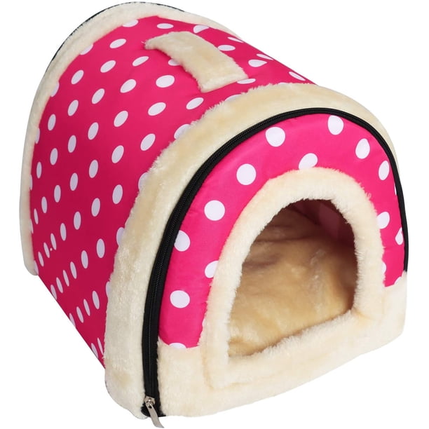 Cama para perros, cueva suave para gatos, casa para gatos, cama para mascotas, saco de dormir cálido con almohada extraíble para perros, gatos, conejitos, puntos rosas S 35X30 WD.WDQZL Hogar