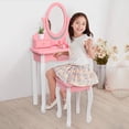 thumbnail image 2 of Zimtown Girls Wooden Makeup Desk w/ 3 Drawers,Kids Vanity with Mirror,Stool,Pink, 2 of 9
