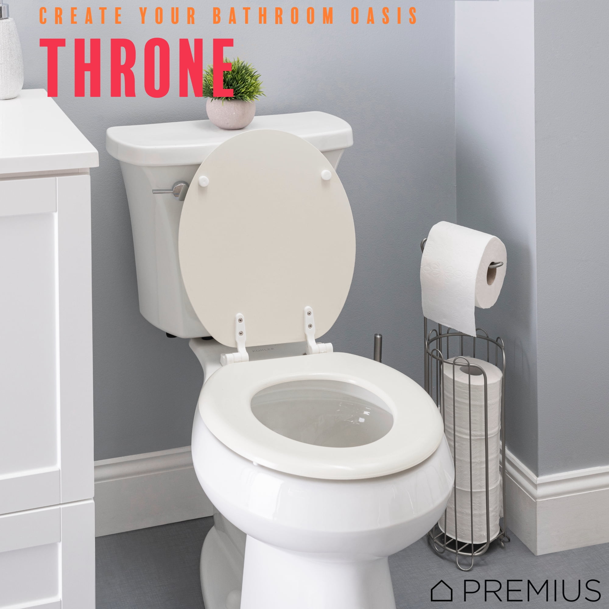 PREMIUS Wood Toilet Seat, Beige, Standard Round, 17 Inches