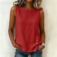 thumbnail image 6 of Ihhxva Women's Cotton Sleeveless Tops Crew Neck Tank Top Side Slit Button Detail Solid Color with Pockets Stretchable Summer Exterior Pocket Fit Closure Casual Work Party Tunic S-2XL, 6 of 9