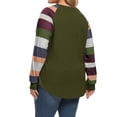 thumbnail image 4 of HUBERY Women Stripe Colorblock Pocket Crew Neck Long Sleeve Curved Hem Top, 4 of 5