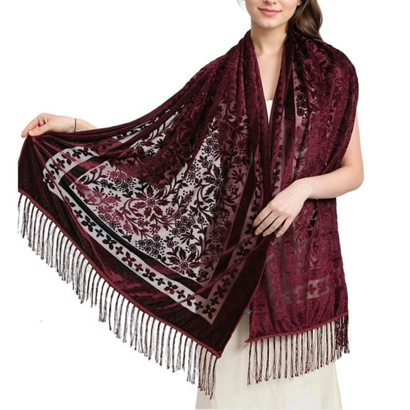 WE-POLUJ Velvet Shawl Scarf for Women Evening Dress Cover Up Shoulder Wrap Fringed Scarf