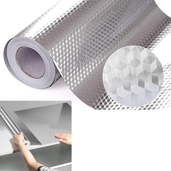 Kitchen Backsplash Stickers Yahome 15.7X196.9 inch Self Adhesive Drawer Liner Aluminum Foil Wallpaper Cabinets Shelf Sticker, Waterproof and Heat Resistant Backsplash Paper, Silver