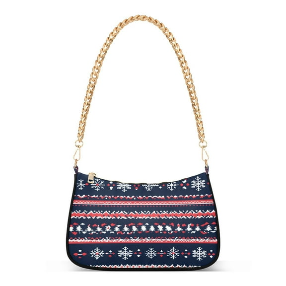 Ryvnso Snowflake Christmas Style Womens Chain Shoulder Bag Tote Handbags Clutch Hobo Purse with Zipper for Travel
