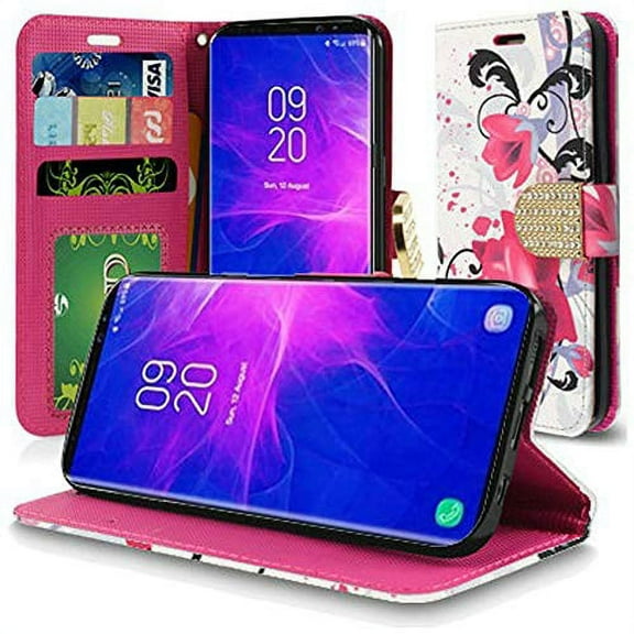 GSA Bling Clasp Flip Wallet Case for Samsung Galaxy Note 9 - Purple Lily
