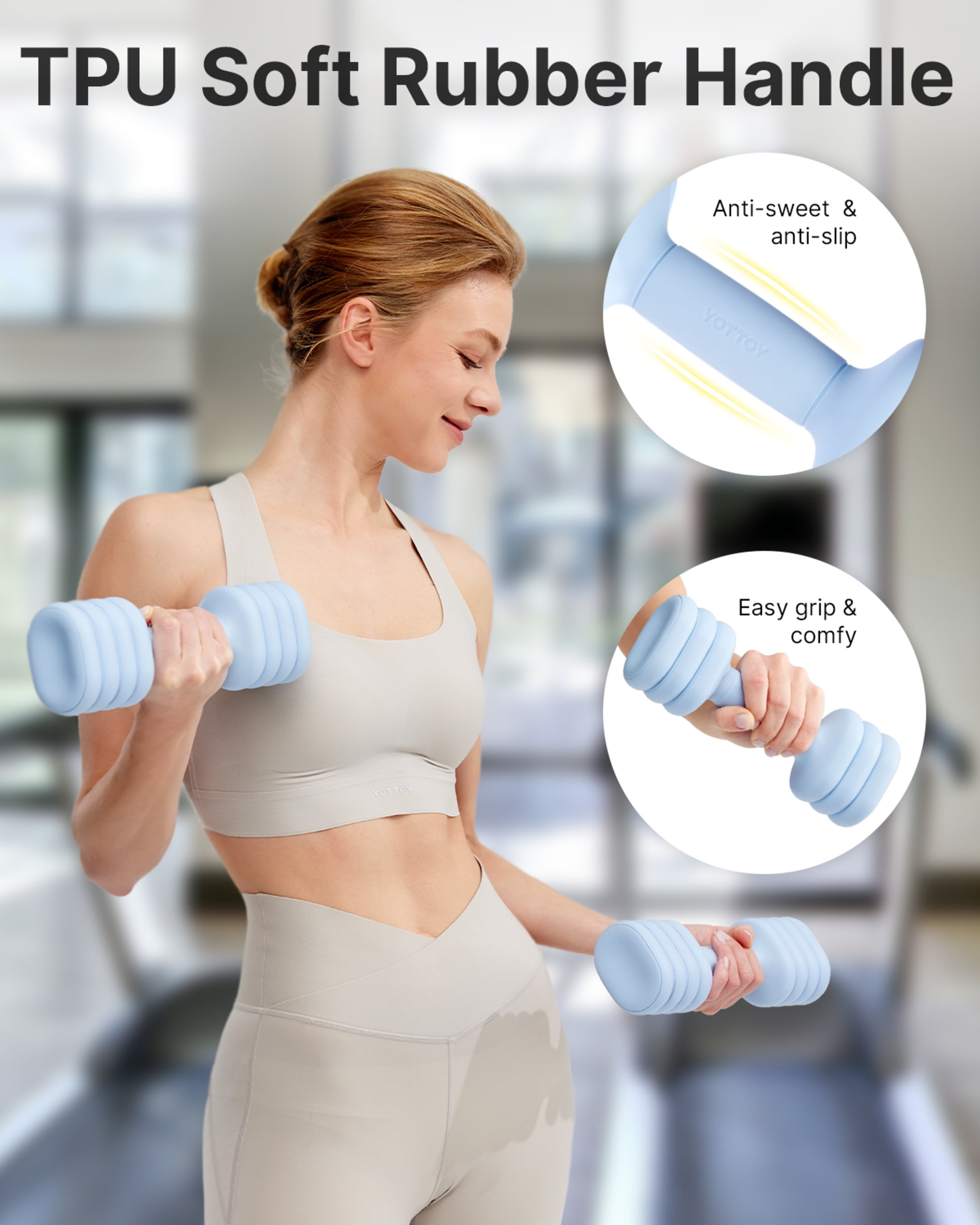 YOTTOY Adjustable Dumbbell Set, Pair 4-in-1 Hand Weights 2–5 lb Each — Compact Free Weights with Soft Grip & Base for Women's Home Gym,BLUE