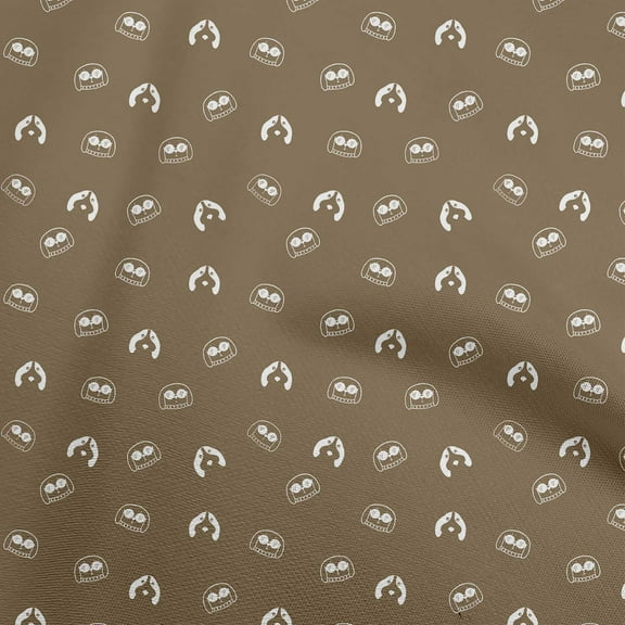 oneOone Viscose Chiffon Tawny Brown Fabric Retro Dog Faces Craft Projects Decor Fabric Printed By The Yard 42 Inch Wide