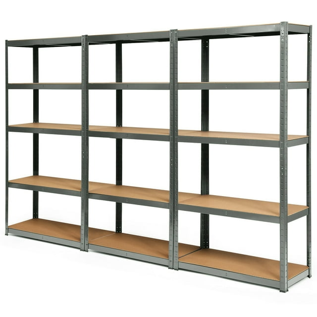 Gymax 3PCS 72'' Metal 5-Tier Garage Storage Rack Shelf Adjustable Freestanding Gray