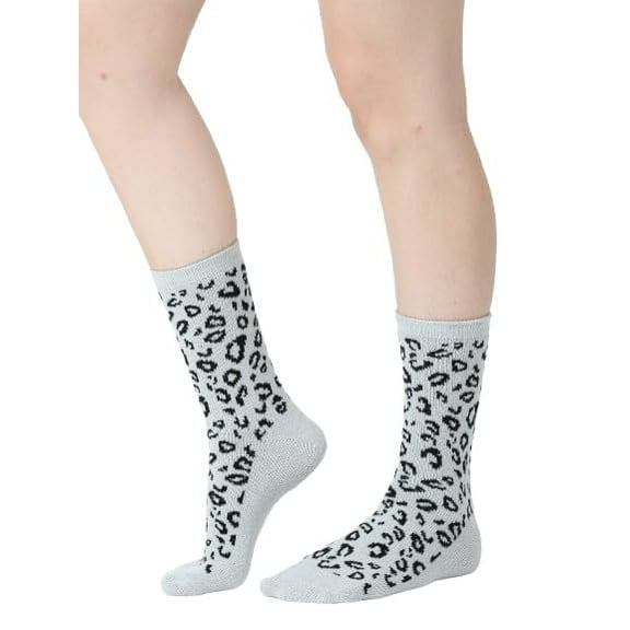 Heat Logic 2-Pack Thermal Boot Socks for Women – Warm, Breathable, Durable Winter Socks, Cushioned and Soft (Grey Lepord/Stripe)