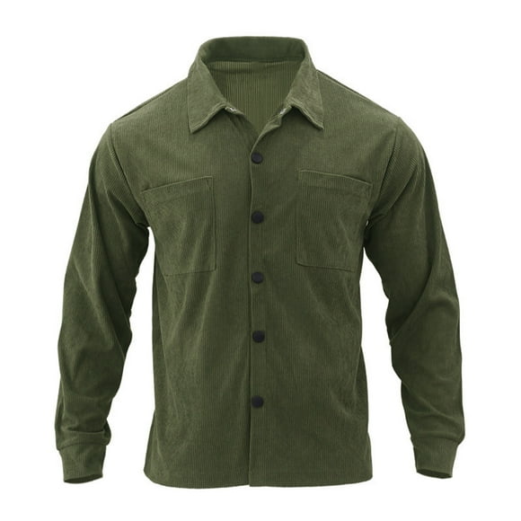 Bwiyojiz Fashion Men's Clothing Long Sleeve Shirts Casual Button Down Solid Color Corduroy Pocket Fashionable Sleeved Lapel Shirt for Hauls, Sizes S-XXXL