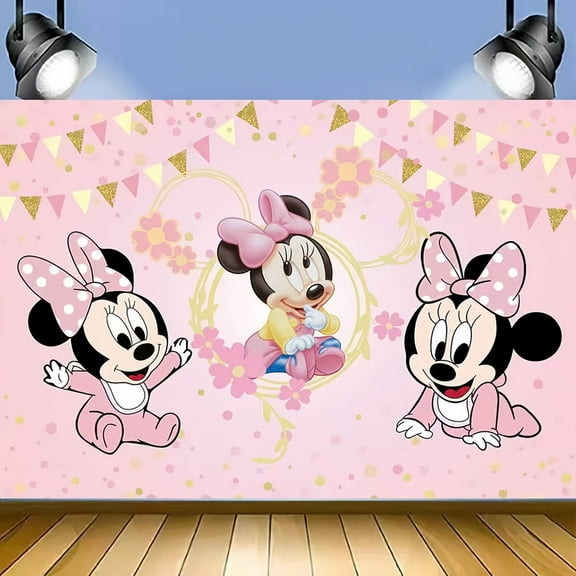 Minnie Happy Birthday Anime Cartoon Theme Backdrops Banner Birthday Party Decor Supplies(5x3ft)