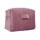 thumbnail image 2 of Neceser de terciopelo a rayas bordadas | Organizador de maquillaje impermeable | Neceser de viaje suave | Estuche de maquillaje rosa de 22 x 16 x 15 cm, 2 of 6