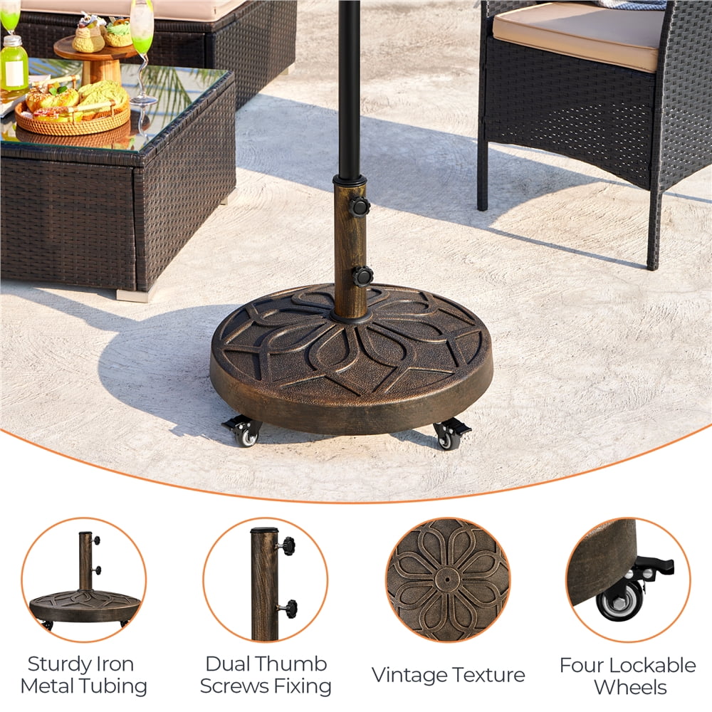 Yaheetech 20" Outdoor Rolling Heavy Duty Patio Market Umbrella Base, Bronze