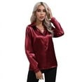 thumbnail image 2 of Women's Satin Silk Long Sleeve Button Down Shirt Formal Work Blouse Top Point Collar Vintage Button Up Shirt Work Office Silky Shirts Tops S-XL, 2 of 9