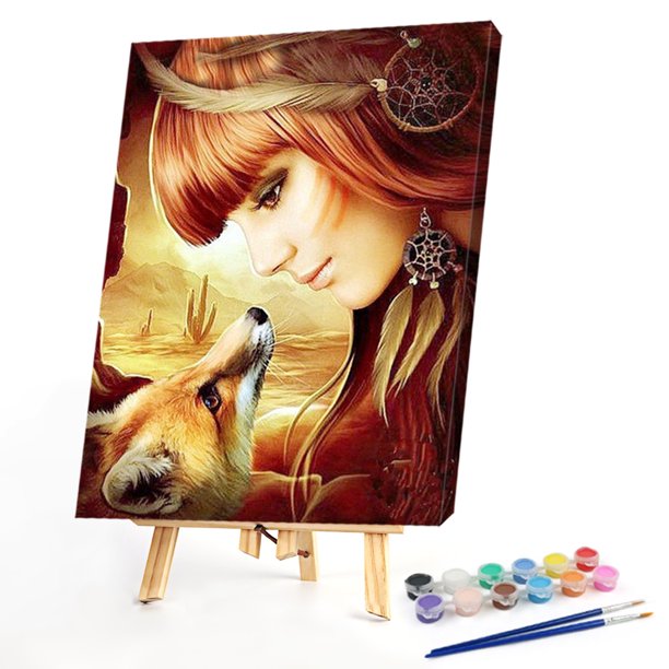 Cuadros Decorativos Chica zorro pintura al óleo por números Kit DIY pintura acrílica sobre lienzo (B140) Sywqhk Nuevos Originales