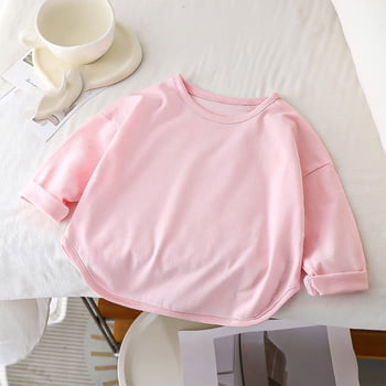 AherBiu Kids Cotton Long Sleeve T Shirts Tops for Girls Boys Crewneck Solid Color Pullover Fall Winter Causal Trendy Tshirt