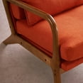 thumbnail image 5 of Accent Chair with Cushion, Mid-Century Modern High Back Reading Armchair with Wood Armrest, Upholstered Linen Lounge Chair Solid Wood Side Chair for Living Room Bedroom Apartment, Orange, 5 of 10
