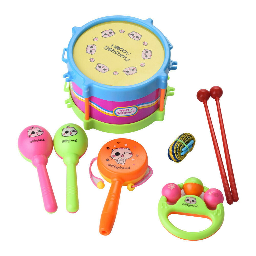 5pcs Baby Kids Roll Drum Musical Instrument Set Band Kit Infant Development Toy 