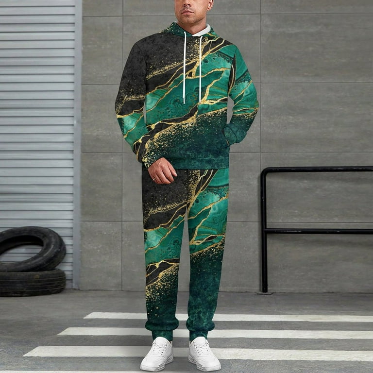 Bybiment 2 Piece Outfits Oversized Hoodie for Women Men Black Marble Green Malachite Sweatsuit Sweatshirt and Sweatpants Jogger Fashion Y2K Tracksuit with Pocket XS Walmart
