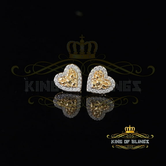 King of Bling's 1.50ct Moissanite Yellow 925 Sterling Silver Women's Heart Shape Nugget Earrings