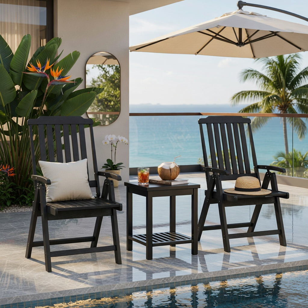 Hommoo Foldable HDPE Outdoor Dining Chair with Armrests, All-Weather, Rustproof, Space-Saving Patio Chair for Backyard, Balcony & Indoor Use, Black