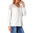 thumbnail image 4 of INSPIRE CHIC Women's Casual Summer Lace Panel V Neck Long Sleeve Blouses XS White, 4 of 5
