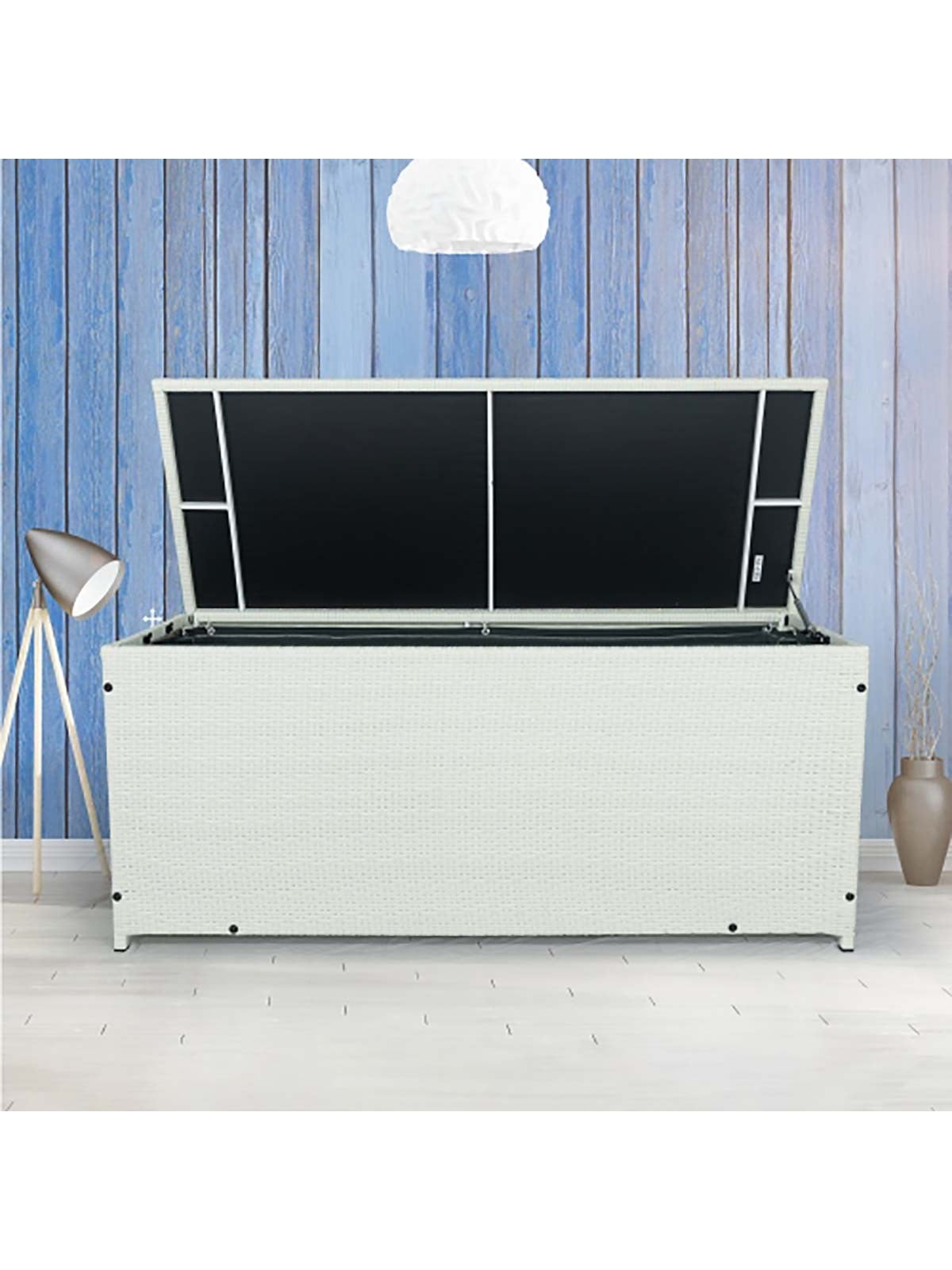 Outdoor Storage Box, 113 Gallon Wicker Patio Deck Boxes with Hinged Lid