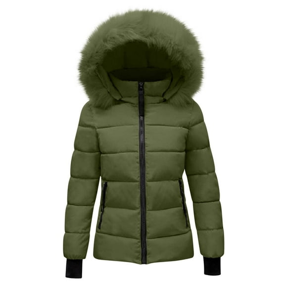 Zpanxa Women's 3-in-1 Convertible Winter Jacket with Removable Faux Fur Hood Adjustable Waist Long Parka for Snow Hiking Commute Army Green XXL