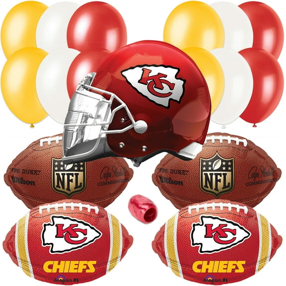 Kansas City Championship Helmet Football Party 17pc Balloon Pack, Red Gold White