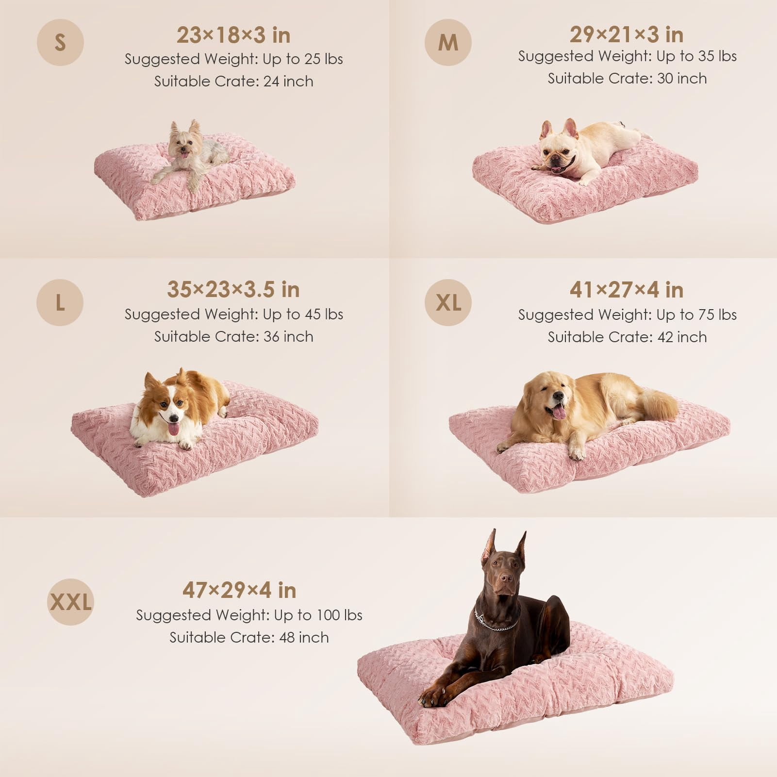 Washable Xl Dog Bed For Crate 41x27 Inch  Reversible Kennel Pad Extra Large Dogs Weight Up To 75 Lbs Plush And Comfy Pet Sleeping Mat Pink