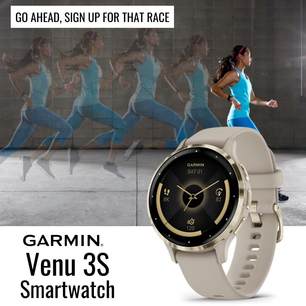 Garmin Venu 3S Soft Gold Stainless Steel Bezel Smartwatch with 41mm Ivory Case and Silicone Band Bundle with Charger Stand for Garmin Smartwatches and Focus Charger Port Protectors (9-Pack) (3 Items)