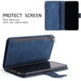 thumbnail image 4 of Wallet Case for iPhone 16e, Premium Vintage PU Leather Zipper Pocket Case with Card Holder Slots Magnetic Closure Kickstand Wrist Strap Shockproof Flip Folio Cover - Blue, 4 of 14