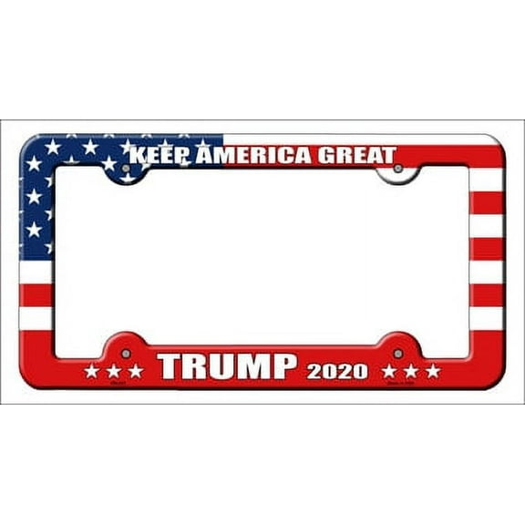 Trump 2020 Red, White and Blue Novelty Metal License Plate Frame 6 x 12 in.  Smart Blonde LPF-033