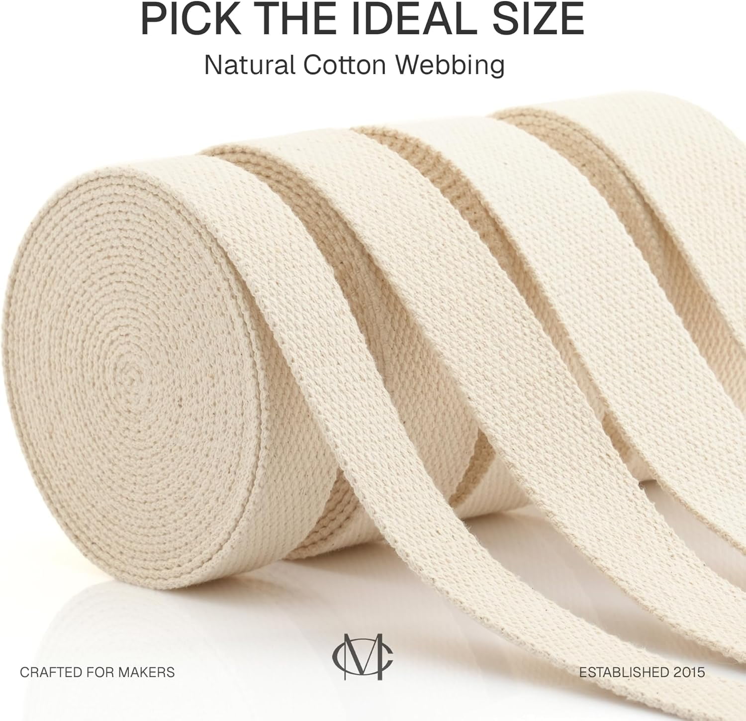 Natural Cotton Webbing Ribbon for Arts & Crafts, Fabric Purse Strap, Belting, Tote Bags (1 1/2 Inch, 50 Yards)