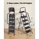 thumbnail image 2 of Escalera plegable de 5 peldaños VEVOR con pedal ancho antideslizante, bandeja para herramientas y pasamanos laterales dobles. Capacidad de 272 kg. Multiusos para cocina, hogar y oficina. negro., 2 of 9