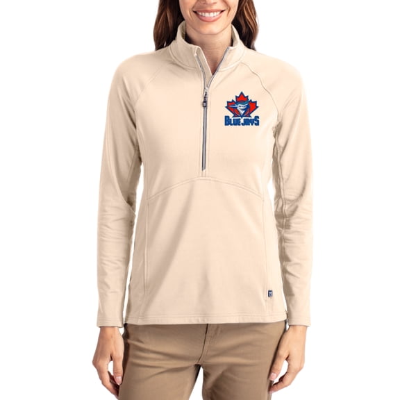 Women's Cutter & Buck Tan Toronto Blue Jays Cooperstown Collection Adapt Eco Knit Stretch Half-Zip Pullover