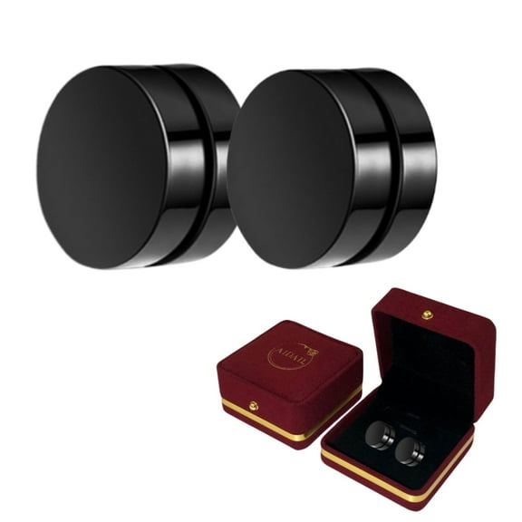 Stainless Steel Magnetic Non-piercing Biker Stud Earrings Set Piercing Huggie Small Hoop Surgical Steel Earring Stud Hypoallergenic Earring for Mens Womens Teens,Black 10 MM