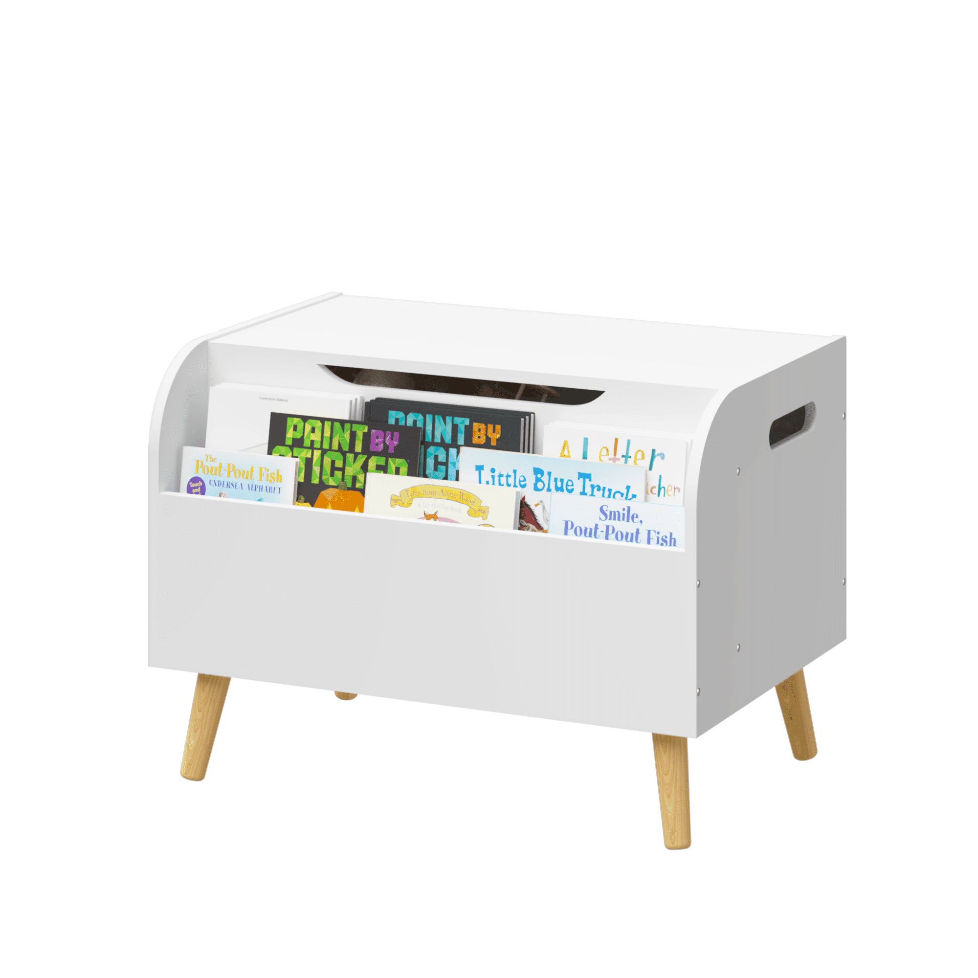 Lisonu Wooden Toy Box with Bookshelf, White Kids Storage Chest with Safety Hinge, 100lb Capacity Multipurpose Bench for Playroom Organization