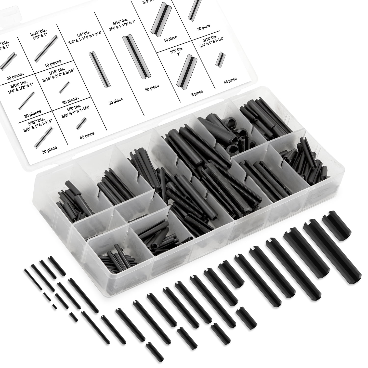 Neiko 50412A Roll Pin Assortment Set With Storage Case 315 PiecesSpring Steel for sale online 