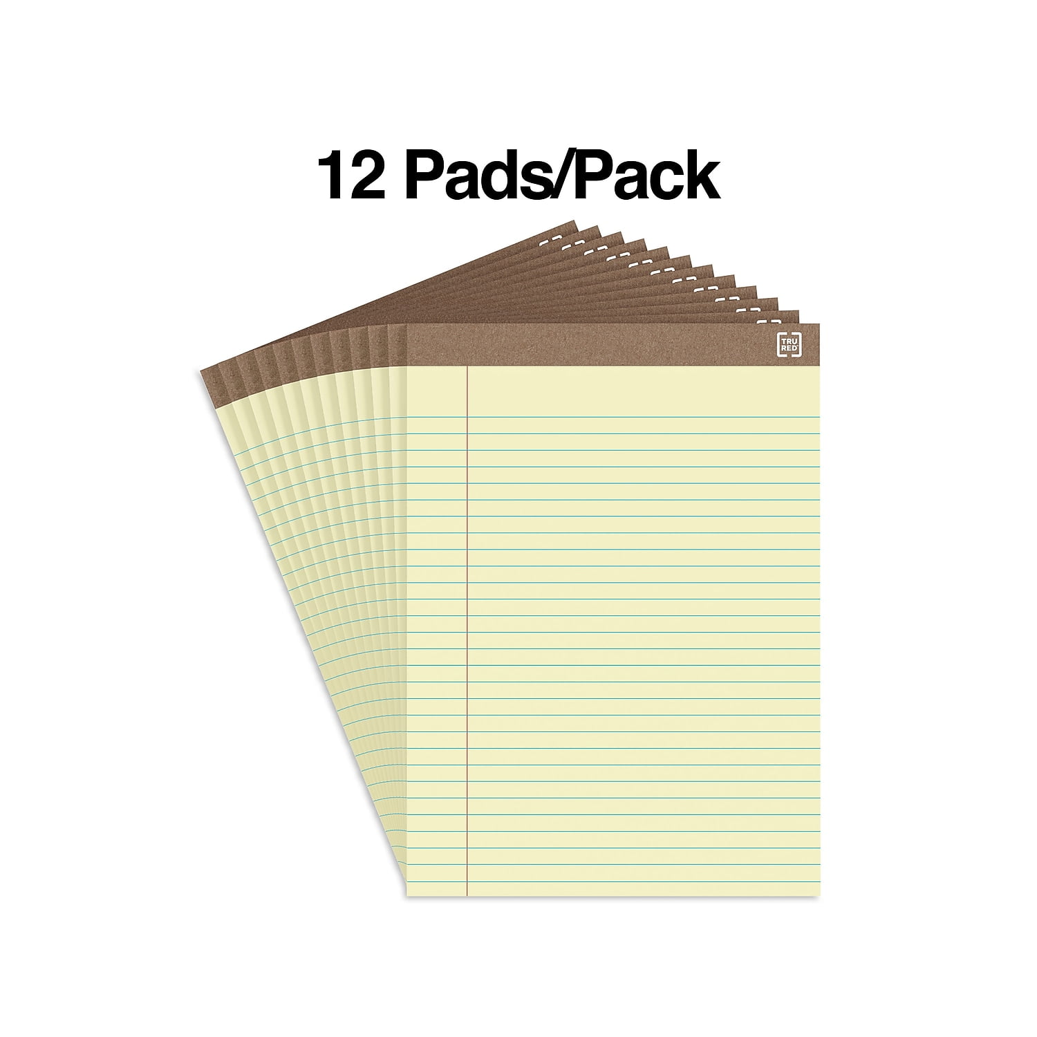Staples 100% Recy Perforated Notepads Canary 8-1/2' x 11-3/4' Wide Ruled 12/PK 815592