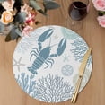 thumbnail image 3 of Teal Blue Coastal Round 15 Inch Placemats Set of 6, Summer Lobster Coral Nautical HeatResistant Non Slip Place Mats for Dining Table, Wipeable Braided Kitchen Table Mats for Housewarming, 3 of 9