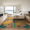 thumbnail image 3 of ODIKA 9'x12' Tan Geometric Natural Washable Area Rug Modern Abstract Shapes With Vibrant Accents And Symmetry Low Pile, Flatwoven, for Great Room, Indoor Concept, Large Living, 3 of 7