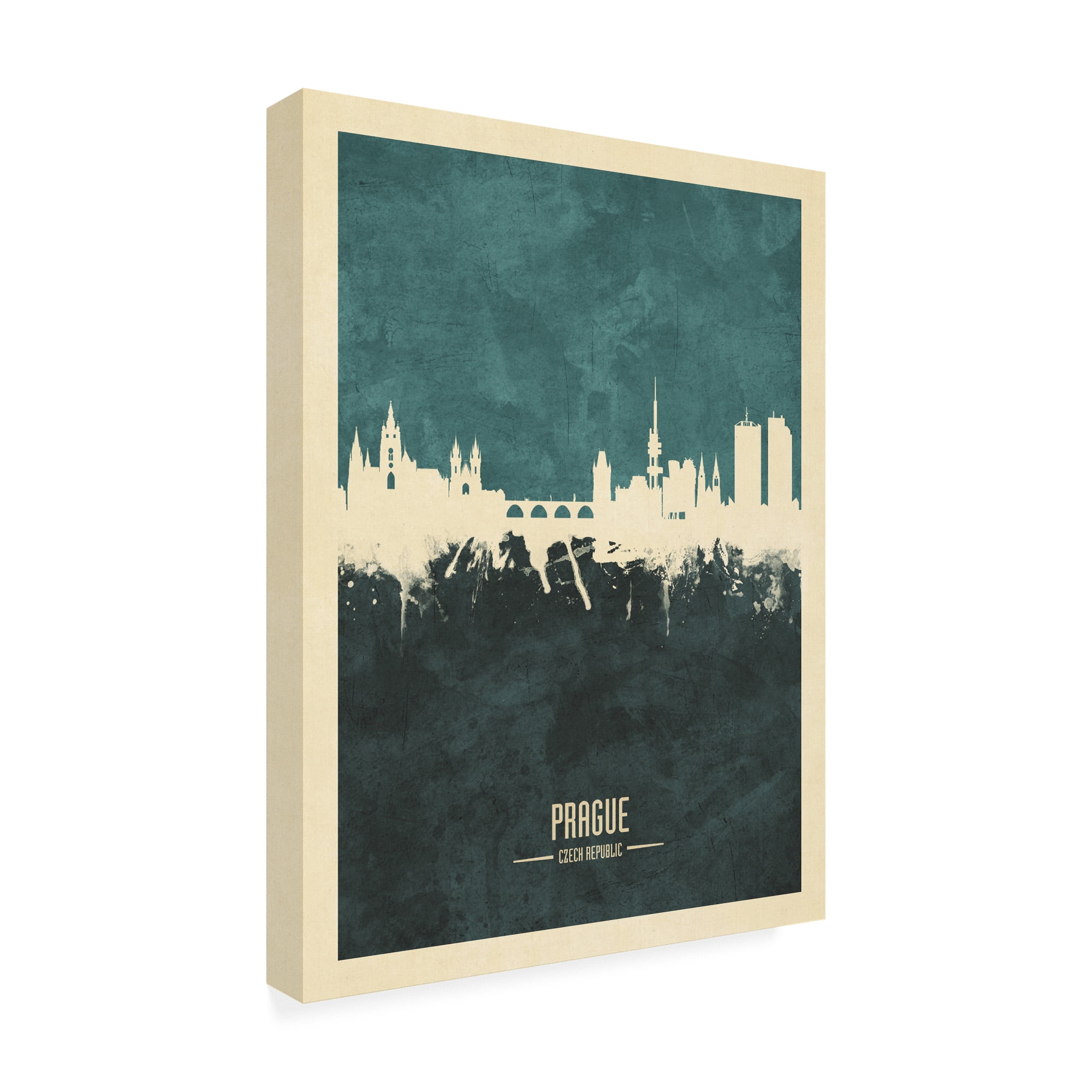 Trademark Fine Art 'Prague (Praha) Czech Republic Skyline Teal' Canvas Art by Michael Tompsett