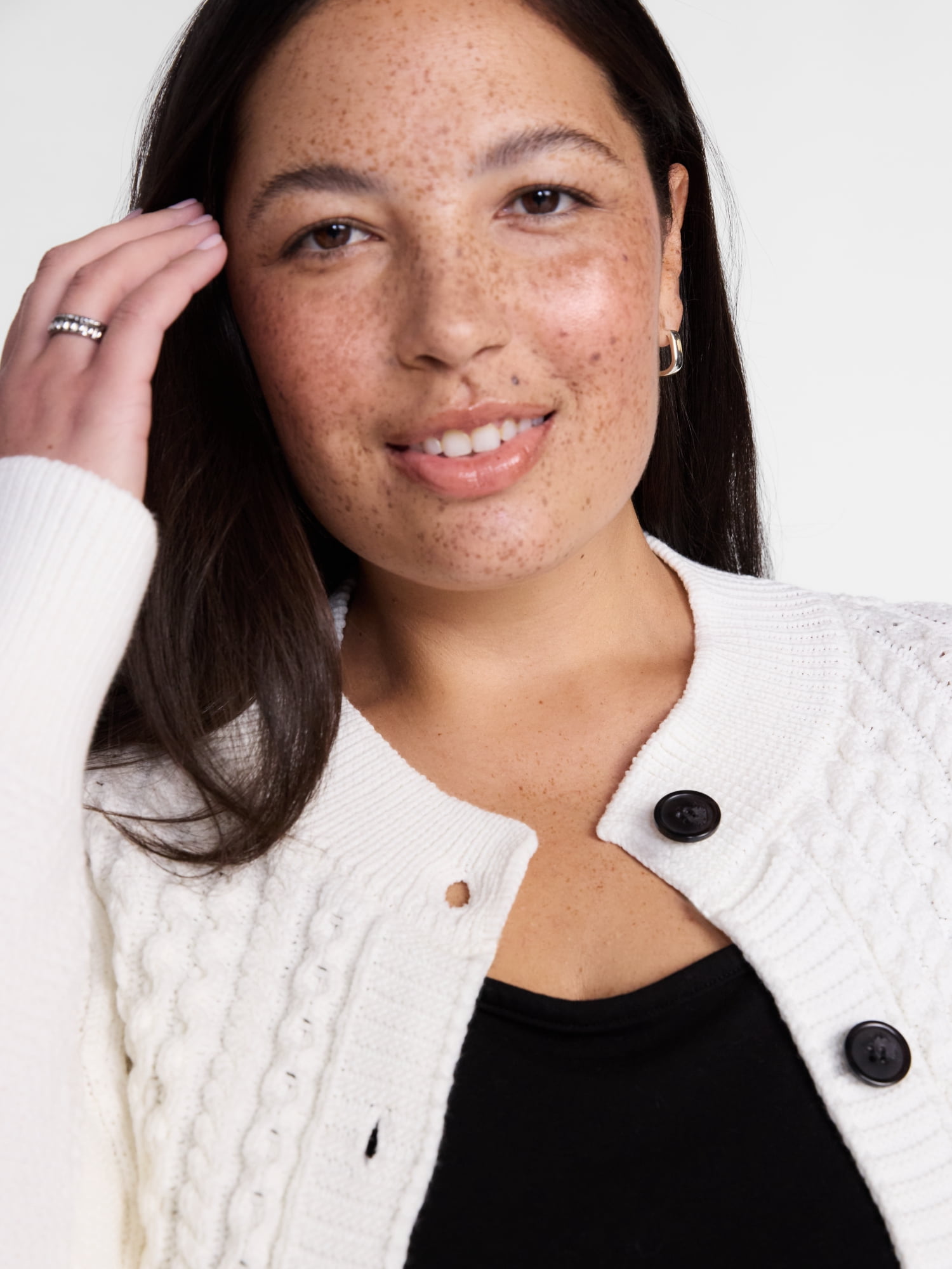 Terra & Sky Women's Plus Cable Knit Cardigan with Long Sleeves, Midweight, Sizes 0X-5X