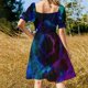 thumbnail image 4 of Vestido de manga corta teñido anudado con círculo azul Vestido largo de mujer para mujer, 4 of 7