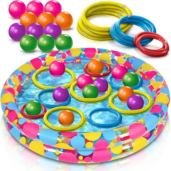 Gamie Floating Ring Toss Game – Inflatable Pool Carnival Ring Toss Set, Outdoor Summer Water Toy for Kids & Family Backyard Fun
