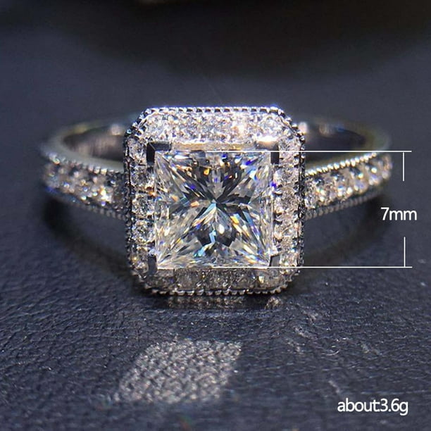 WREESH Fashion Geometric Square Diamond Exquisite Full Diamond Commemorate Ring  Women Engagement Wedding Jewelry Gift 