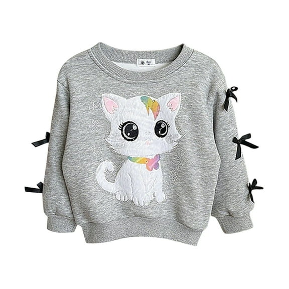 Byoo Toddler Girls Sweatshirt Cute Cartoon Cat Print Crew Neck Pullover Top Casual Sweater