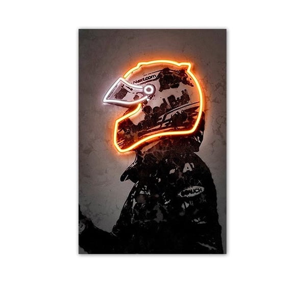 Racing Racer Poster Abstract Neon Helmet Print Canvas Painting Racing Car Wall Art Picture Home Decor Living Room Mural Unframed