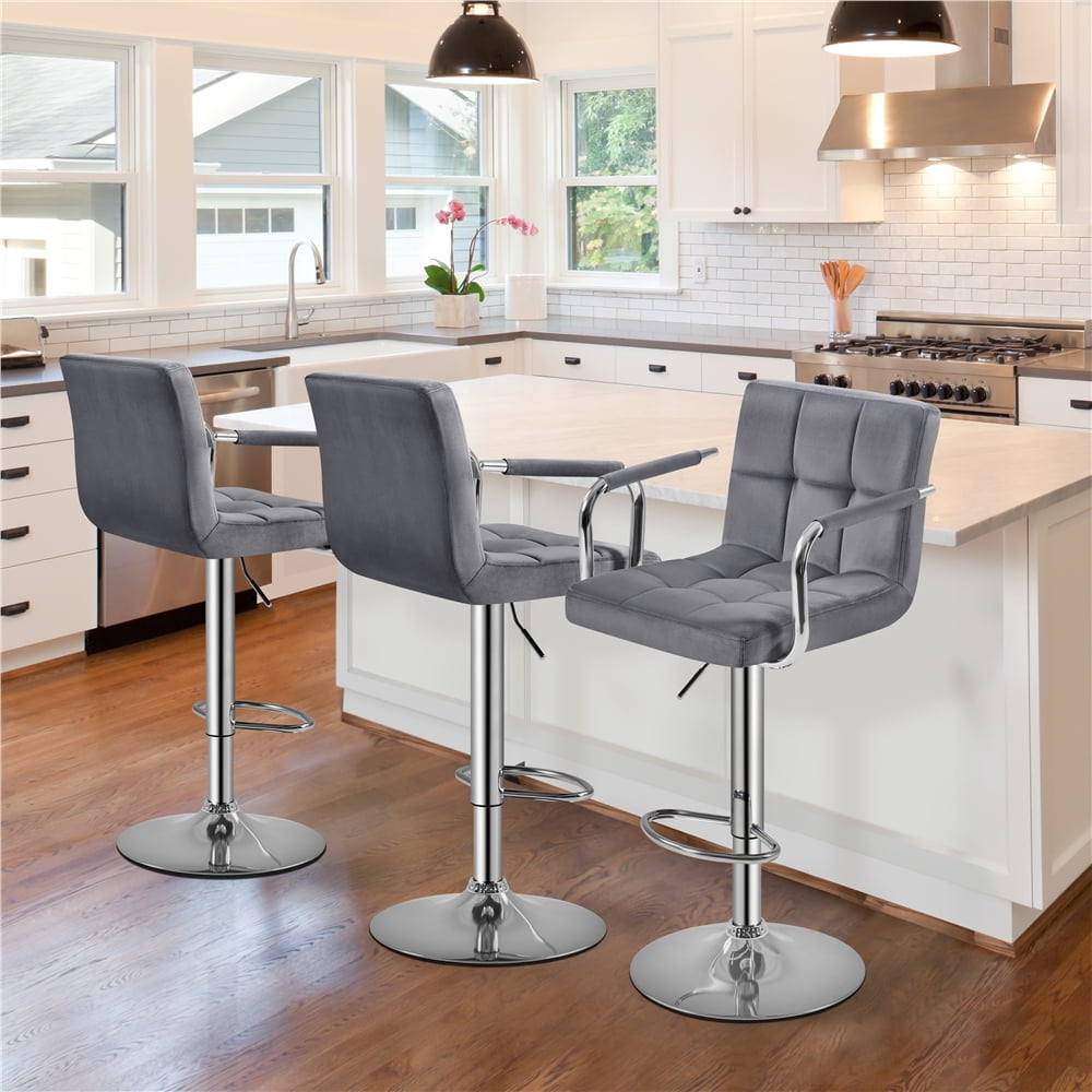 Alden Design Adjustable Modern Velvet Bar Stools with Swivel, Set of 2, Dark Gray
